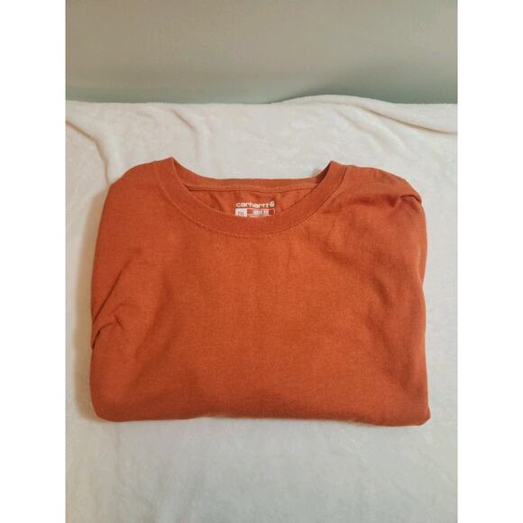 Carhartt Tshirt Mens 2XL Orange Long Sleeve Crew Neck Tee Shirt Loose Fit Logo - Picture 1 of 10